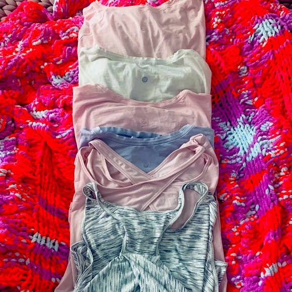 LOT OF 6 LONG & SHORT SLEEVE SIZE 12 LULULEMON TOPS BEAUTIFUL LIGHT COLORS - Picture 3 of 15